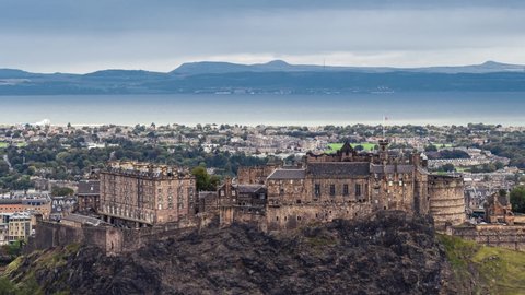 Aerial View of Edinburgh UK, Edinburgh Castle, Scotland, United Kingdom