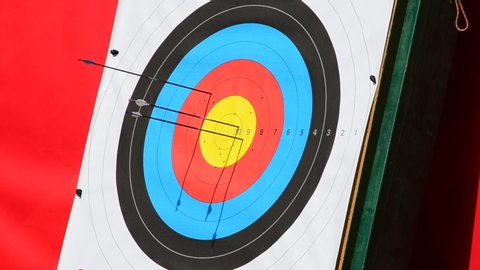 Targets for archery.  Archers 'arrows hit the target.