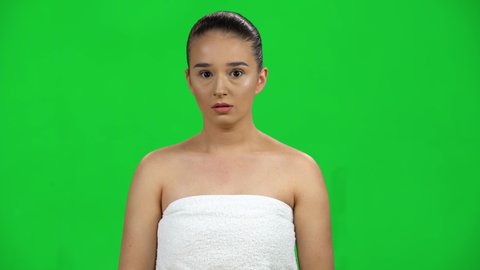 Cute Naked Woman Cover Her Breast Stock Footage Video (100% Royalty