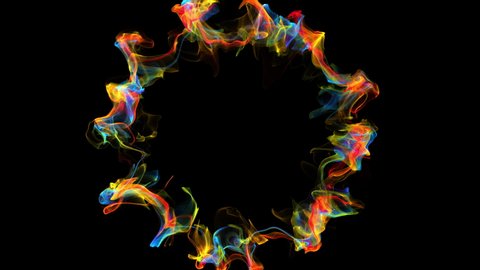 Iridescent multicolored rainbow particle paint colored vivid powder smoke shockwave circle explosion logo and copy space copyspace top view creative animation alpha channel 4k 60fps isolated on black
