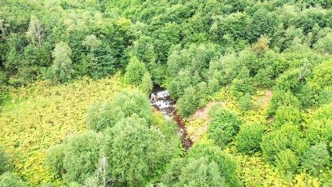 Top view of the river Chalpa with a cascade of waterfalls. Russia Novgorod region, Borovichi district
