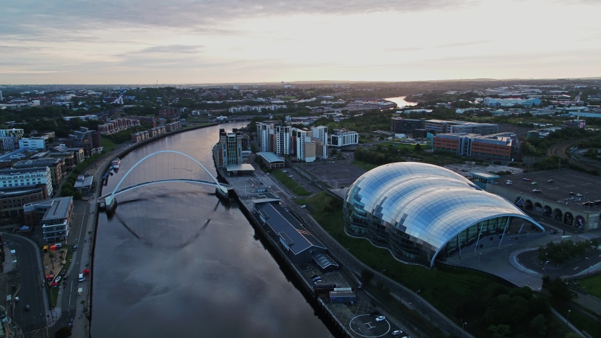 Establishing Aerial View of Newcastle upon Tyne UK, Great Britain Royalty-Free Stock Footage #1037656526