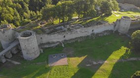 Shooting with a copter 4K video of an ancient fortress outside the city