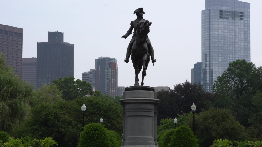 George Washington Equestrian Statue at Public Garden in Boston, Massachusetts, Timelapse 4k.
