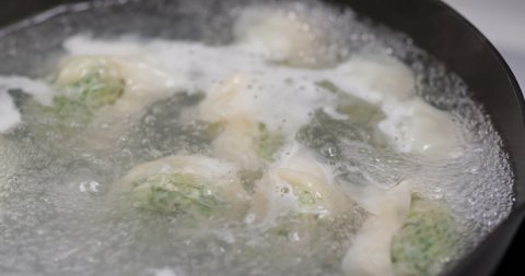 Boiling with chinese cuisine wanton, chinese shrimp dumpling soup