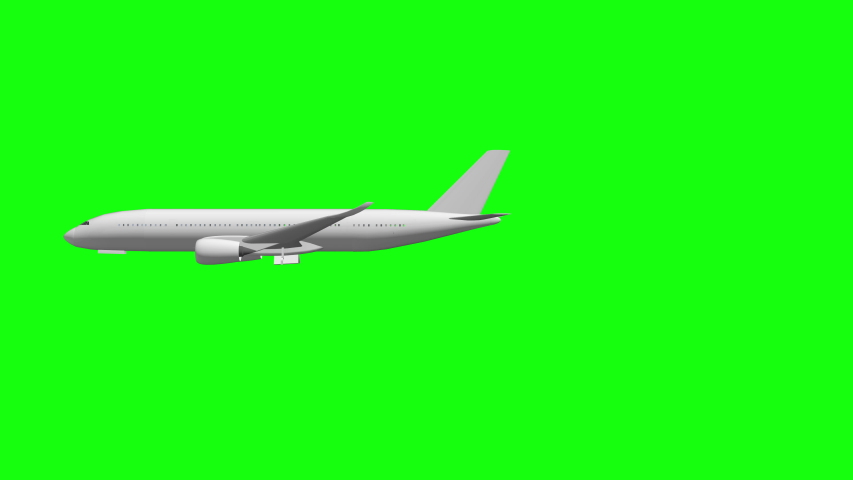 
Jet Plane flying and landing on green screen. Commercial airplane arriving at the airport on chroma key background. Air traffic concept.  3d animation