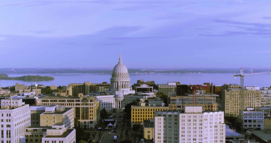 Madison Wisconsin downtown and capital by drone