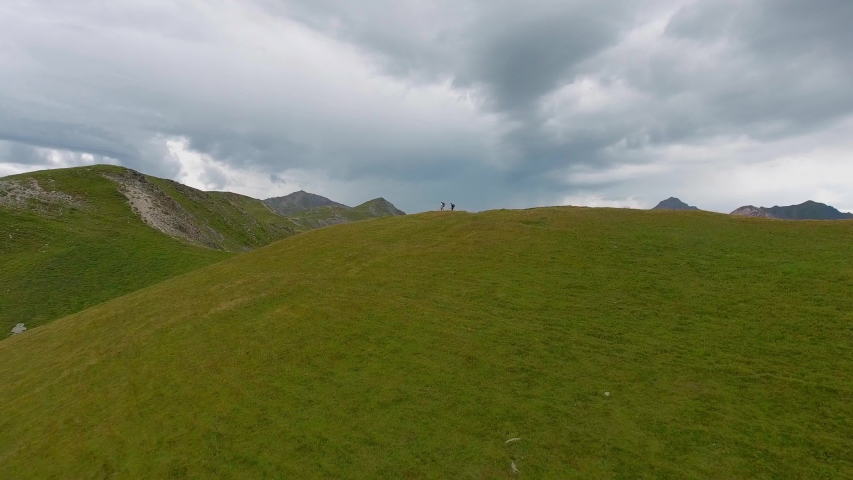 Drone shot above the French Alps in summer 15