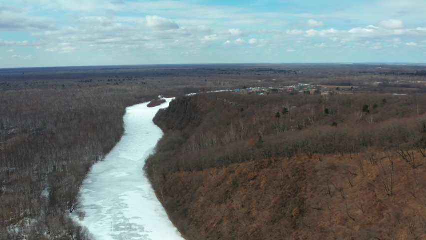 Amur river. Winter 2019. Drone shot.