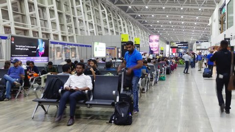 Chennai, India: September 20, 2019: Time lapse at the kamaraj domestic airport Chennai, India,