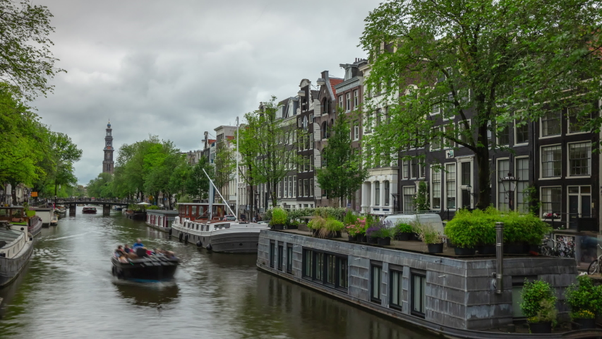 day time amsterdam city famous canal traffic bridge panorama 4k timelapse netherlands