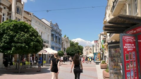 Plovdiv / Bulgaria - 08 13 2019: Life downtown in City Center in Bulgaria, Plovdiv
