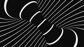 Black and white psychedelic optical illusion. Abstract hypnotic animated background. Spiral geometric looping monochrome wallpaper. Surreal modern dynamic backdrop. 3D seamless full HD animation