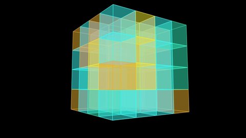 Seamless rotating colourful cube, 3D model, isolated