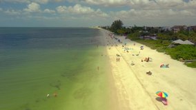 Aerial drone shot Barefoot Beach Naples Florida USA