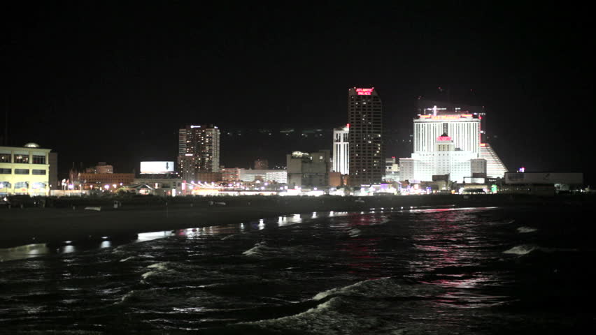 Atlantic city shoreline at night
