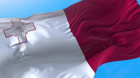 Malta flag waving in wind 4K. Realistic Maltese background. Malta background looping 3840x2160 px.