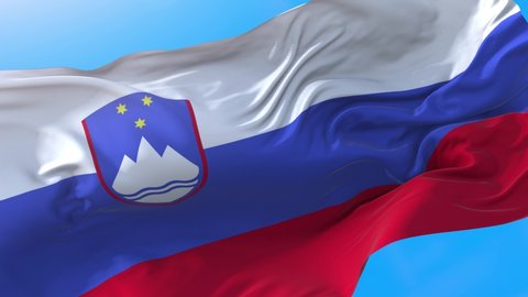Slovenia flag waving in wind 4K. Realistic Slovenian background. Slovene background looping 3840x2160 px.