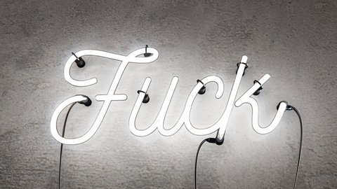 Bright White Neon sign that says the word fuck, this realistic sign starts off then it turns on with amazing flashing flickering effects, then after 30 seconds it flashes on and off and can be looped