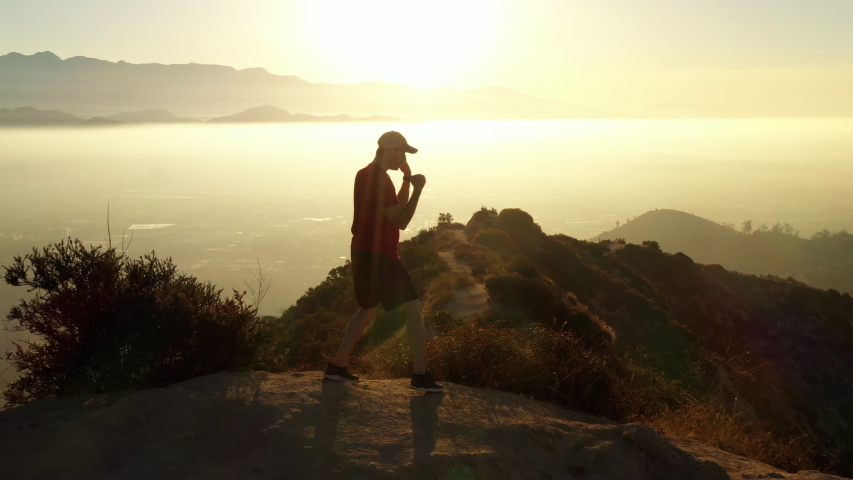 A man going for his moring workout in the hills above Hallywood