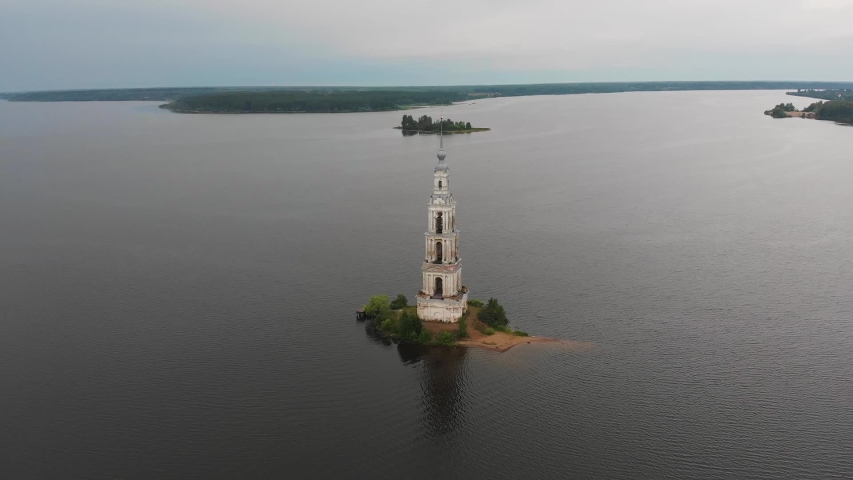 Flooded belfry in Kalyazin. Golden ring of Russia