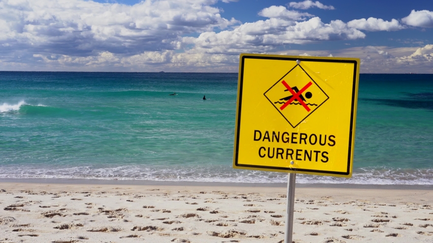 Current warning. Дорожный знак to the Beach. Dangerous sign on the Beach. Do not Swim sign.