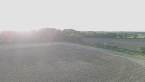 Aerial shot over Warwickshire countryside 
