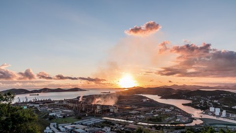 Sunset on the Noumea Nickel Industrial Zone. Timelapse dusk till night. Noumea - New Caledonia