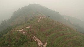 Broga Hill aerial view from drone during haze. noise are existed in a drone footage video