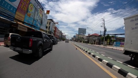 Pranburi , Hua Hin / Thailand - 07 21 2019: Pranburi to Hua Hin and Hua Hin to Bangkok: On the Road Time-lapse