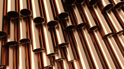 Set of copper pipes lying in one heap, 3D. 
