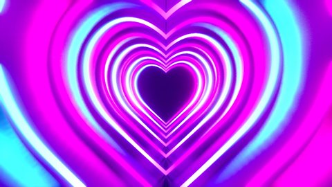 3D animation/ 3D rendering - 4k abstract tunnel/ neon animation - heart shapes - love concept