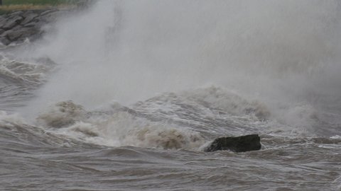 Burlington, Ontario, Canada November 2018 Massive waves slamming shore and water levels rising due to climate crisis