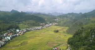 The stunning aerial view of terraced rice fields at Dong Van in the north Viet Nam.