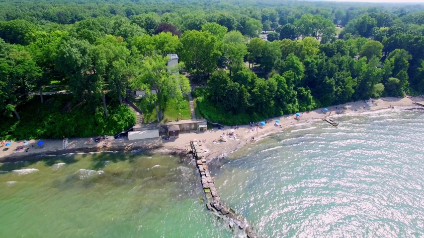 Aerial view of beach on Lake Erie shore