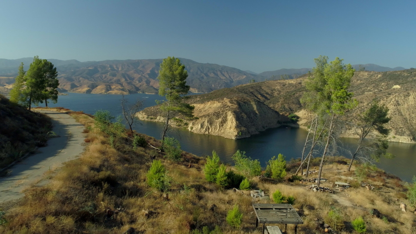 Castaic Lake Park- Man-Made Lake Cliffside Aerial View