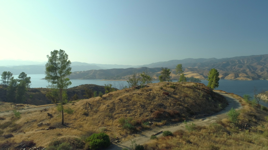 Castaic Lake Park- Man-Made Lake Cliffside Aerial View