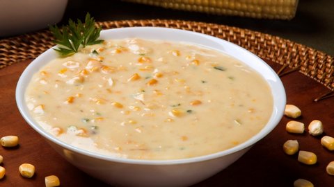 Fresh Homemade Creamed Corn in a Bowl with smoke.