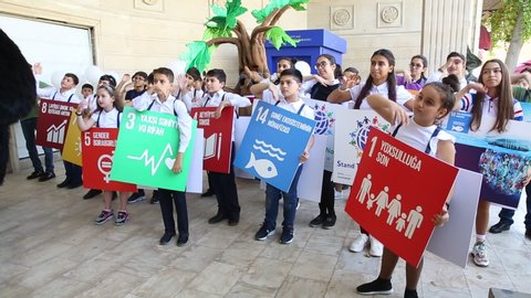 BAKU, AZERBAIJAN -9.26.2019 The event was dedicated to the Global Week on the Global Climate Strike and International Climate Action Summit .March on Sustainable Development Goals . Stand Together Now