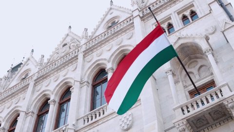 Budapest / Hungary - 09 11 2019: View of a flag of Hungary waving