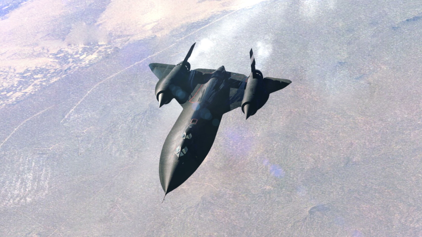 Striking animation of Lockheed SR-71 Blackbird covered with vapor and smoke rushing high in the mountains. The elements of this image furnished by NASA.