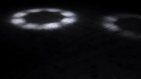 beautiful performance with bright spinning blinking spotlight circles on stage rustic wooden floor in spacious dark room - Powered by Shutterstock - Get 15% off with code: PIKWIZARD15