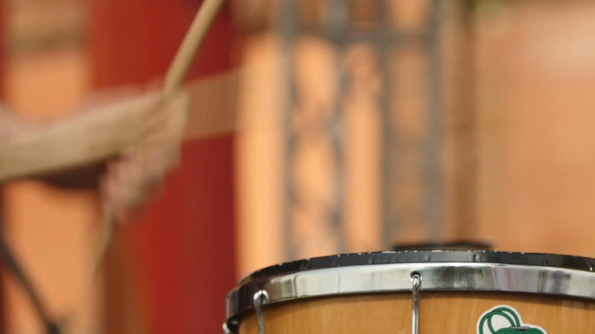 Drummer drumming, Musician hands, drum and  drum sticks close up