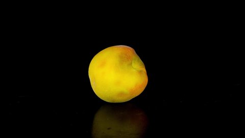 Timelapse, Yellow peach rots on isolated black background, copy space