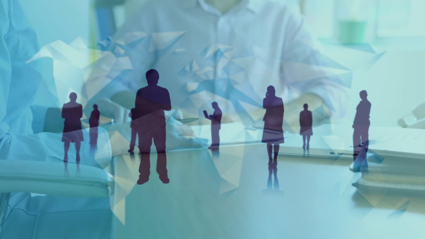 Animation of Caucasian businessmen shaking hands and signing documents in an office with silhouettes of business people standing in the foreground | Shutterstock HD Video #1037935853