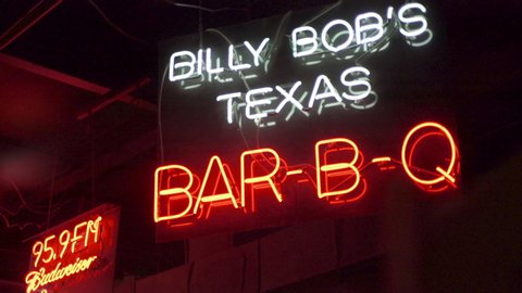 Fort Worth, Texas - September 26 2019: Billy Bob's Texas Bar-B-Q neon sign