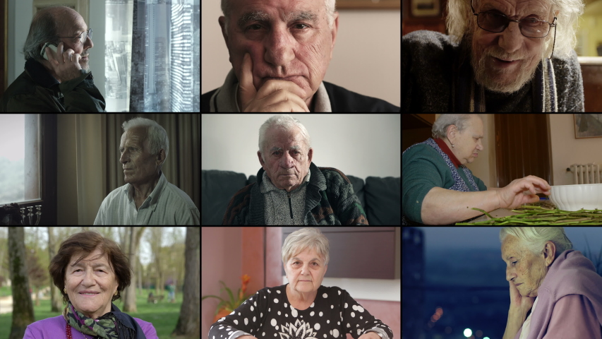 Mulstiscreen of different close up on old man and old woman | Shutterstock HD Video #1037942597