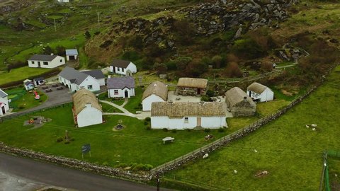 Glencolumbkille , Ulster / Ireland - 05 07 2019: Typical irish cottages at the Folk Village Museum