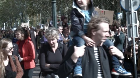 The Hague, September 27 2019: Protestors March Through City Center