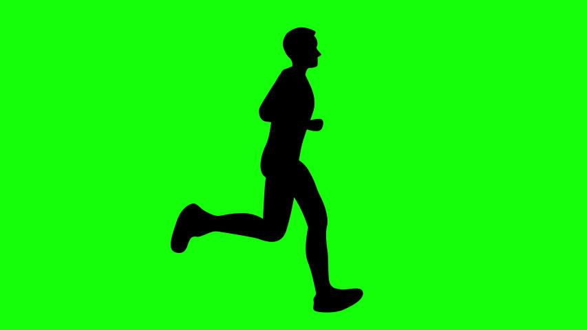 Silhouette of Man Running to the Right on Chroma Key Green Background Loopable Royalty-Free Stock Footage #1037961851